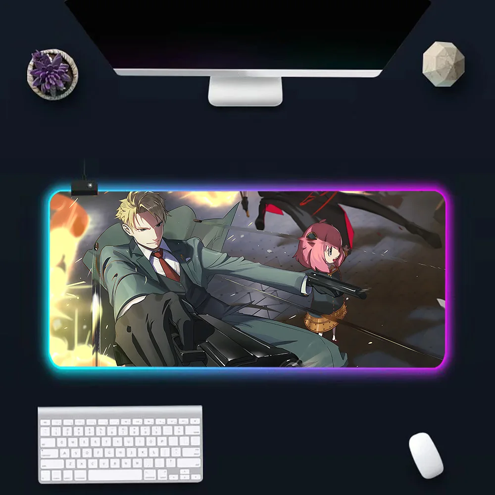 Anime Spy X Family RGB Pc Gamer Keyboard Mouse Pad Mousepad LED Glowing Mouse Mats Rubber Gaming Computer Mausepad