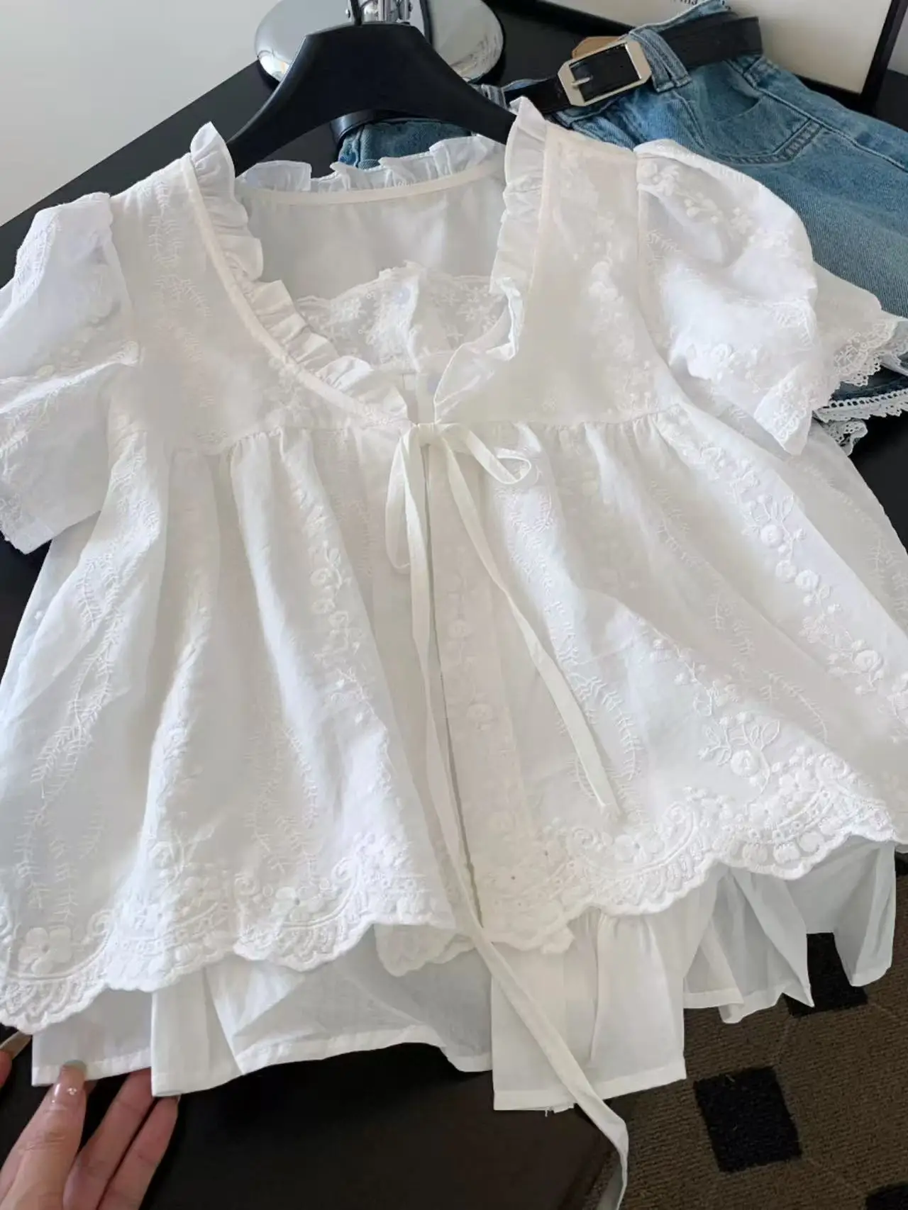 

New In Breathable Soft Cotton Linen Embroidery Tops 2025 Summer Short Sleeve Blouses Shirts Korean Japan Popular Clothes
