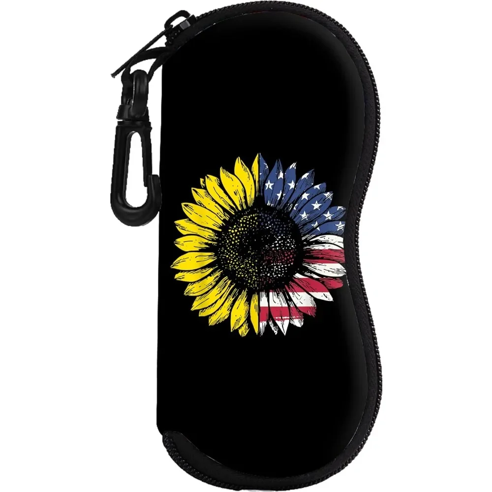 American Style Sunflower Glasses Case Pouch Zipper Soft Eyewear Storage Box Outdoor Travel Portable Anti-Pressure Sunglasses Bag