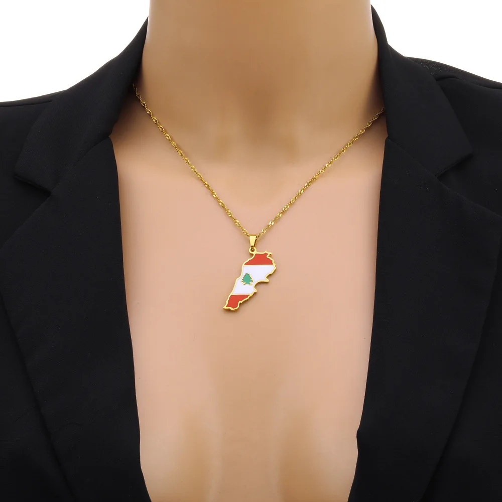 Hot Sale Stainless Steel Lebanese Map Necklaces Geometric Flag Pendant Necklaces Fashion Jewelry