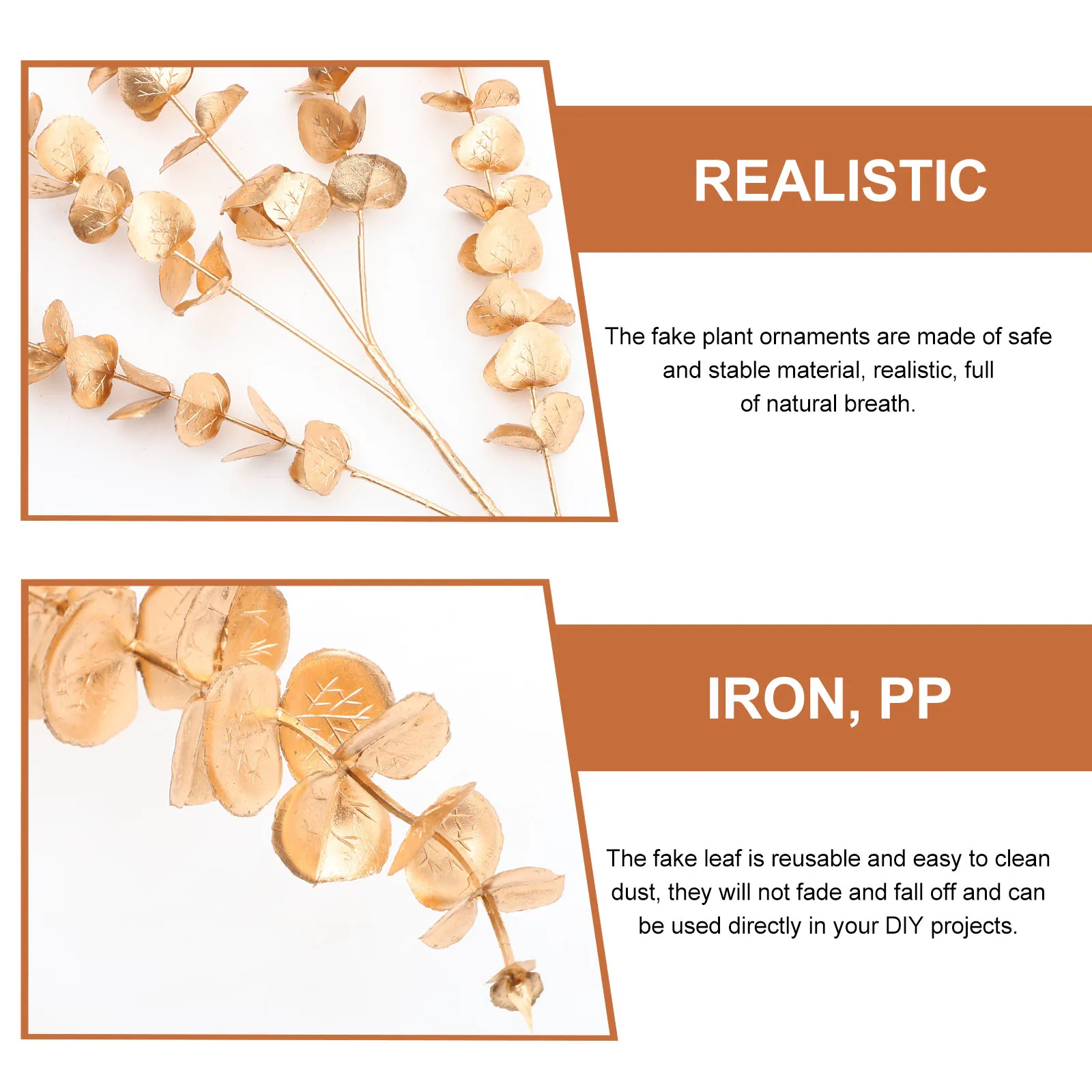 

4pcs Golden Eucalyptus Leaves Artificial Stems Wedding Decoration Faux Eucalyptus Stem for Home Kitchen Bedroom Vase Leaves