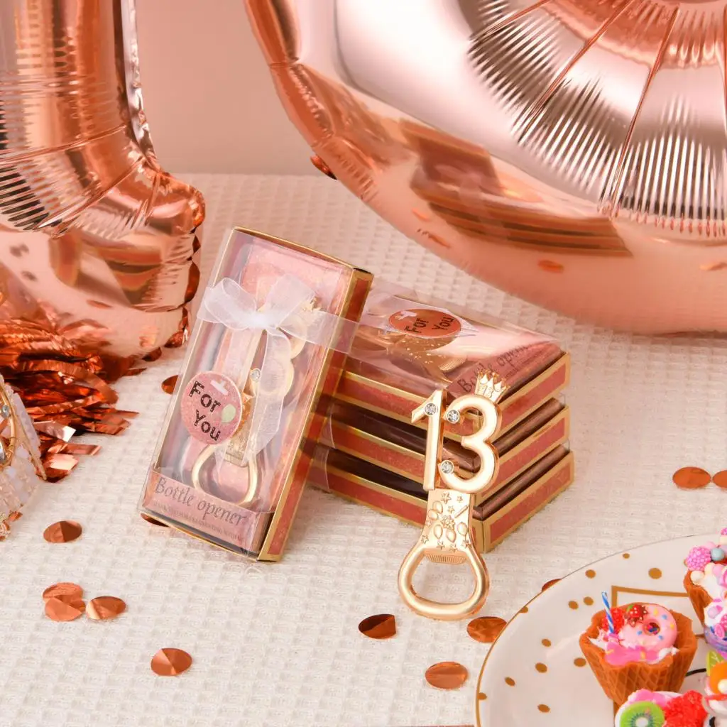 

30 шт., 13 лет, открывалка для бутылок, подарок на вечеринку, розовое золото, тематический номер 13, открывалка для бутылок