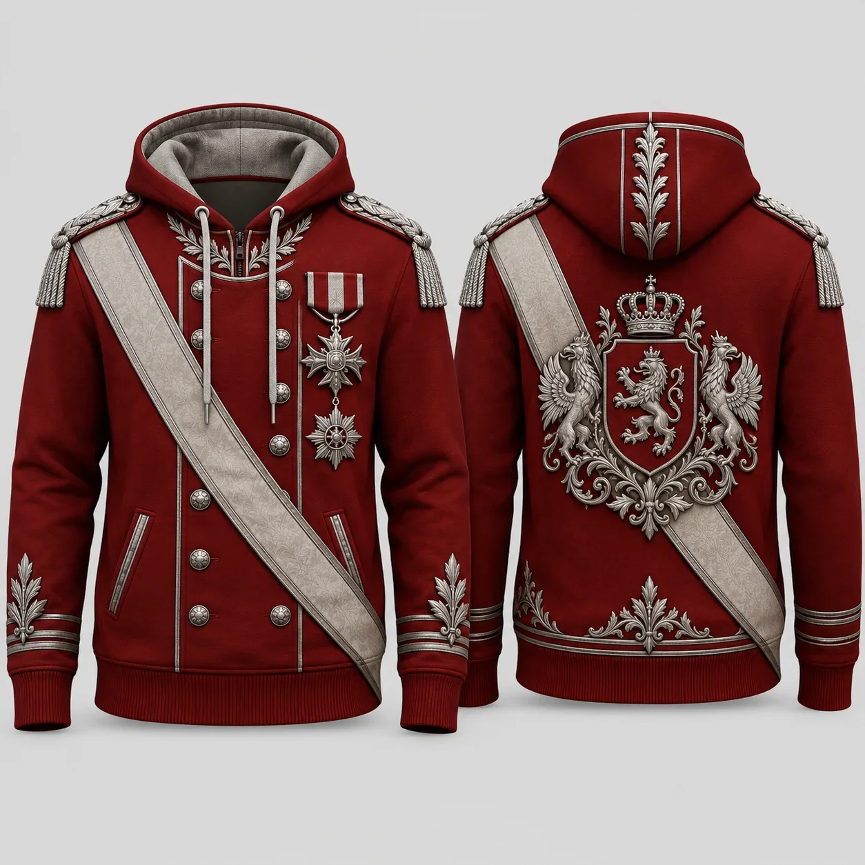 Casaco de uniforme cerimonial vermelho para homens, com capuz e fecho de correr, estampado em 3D, em poliéster, de manga comprida, para cosplay, estil