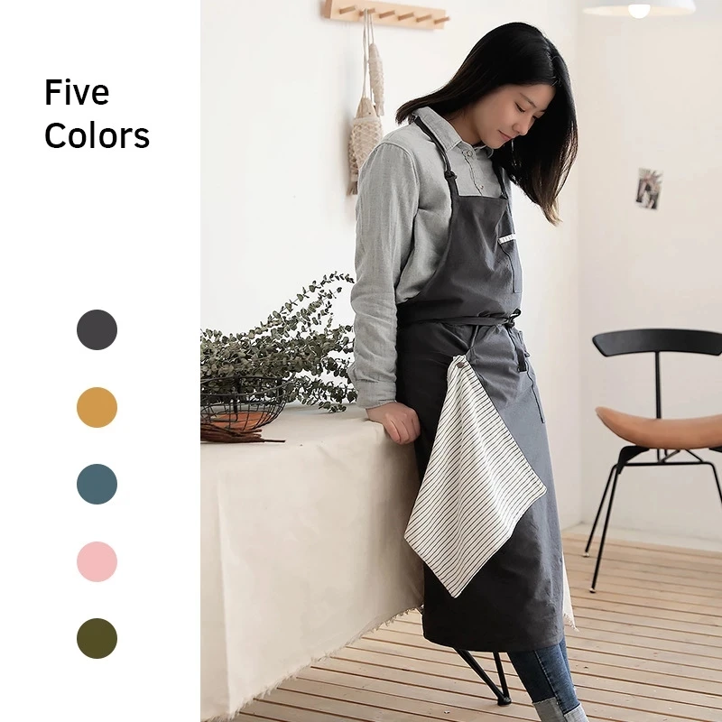 Simplicity PinaforeNordic Linen Pocket Apron Japanese Apron Linen Cross Over Apron BBQ Plain  Unisex Kitchen Cooking Baking