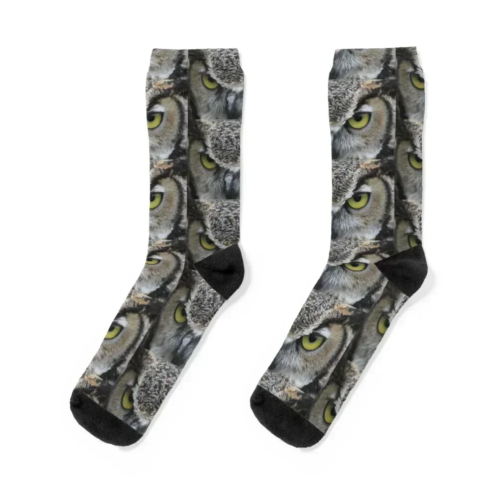 Horned Owl up close... Socks kawaii winter compression christmas gift Men's Socks Women's colored hockey Lots Men Socks Women's
