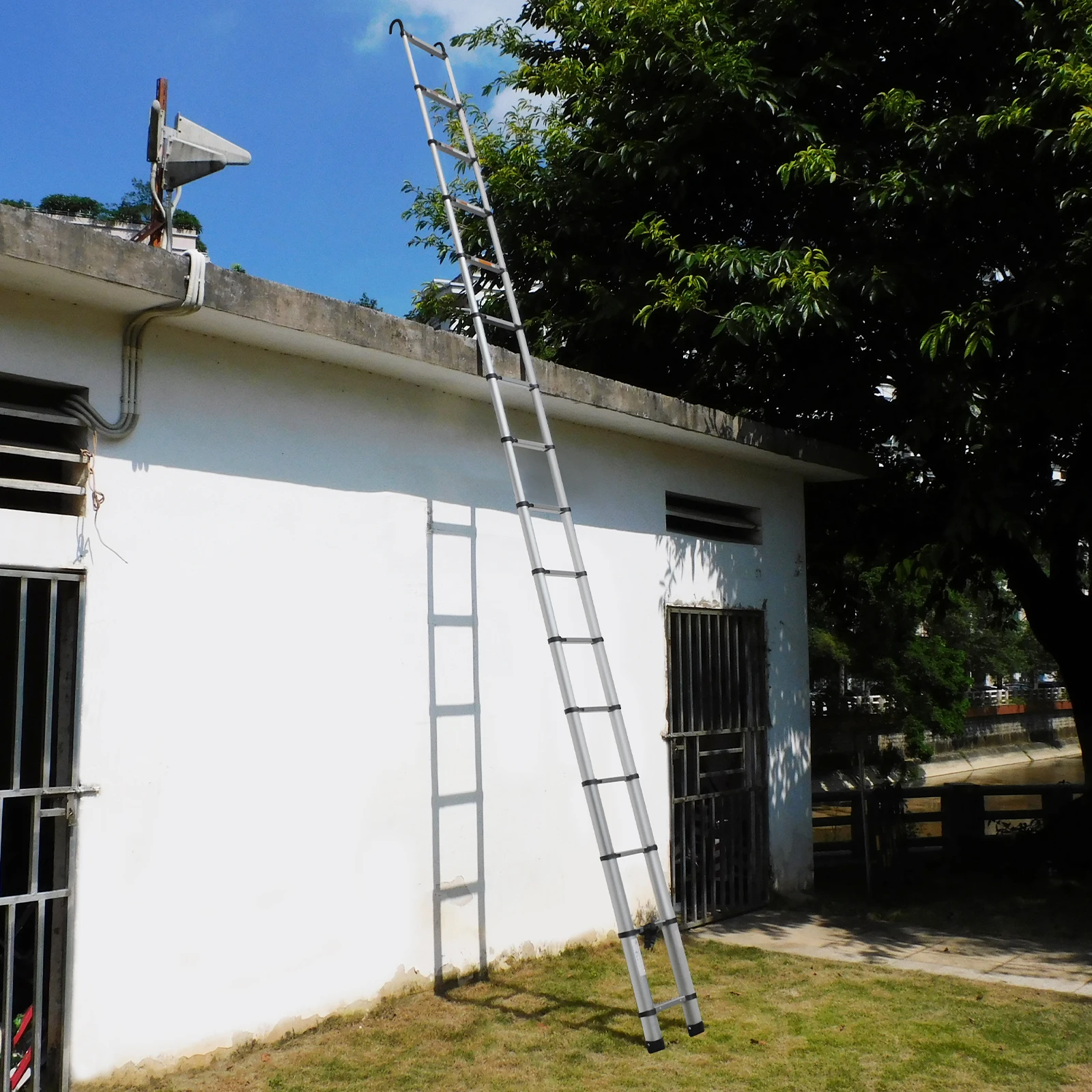 Aluminiumleiter Teleskopleiter Hochleistung 2,6M/3,2M/3,8M/4,4M/5M, A-Form 1,9M/2,5M, 6,2M mit Haken – Detail 37