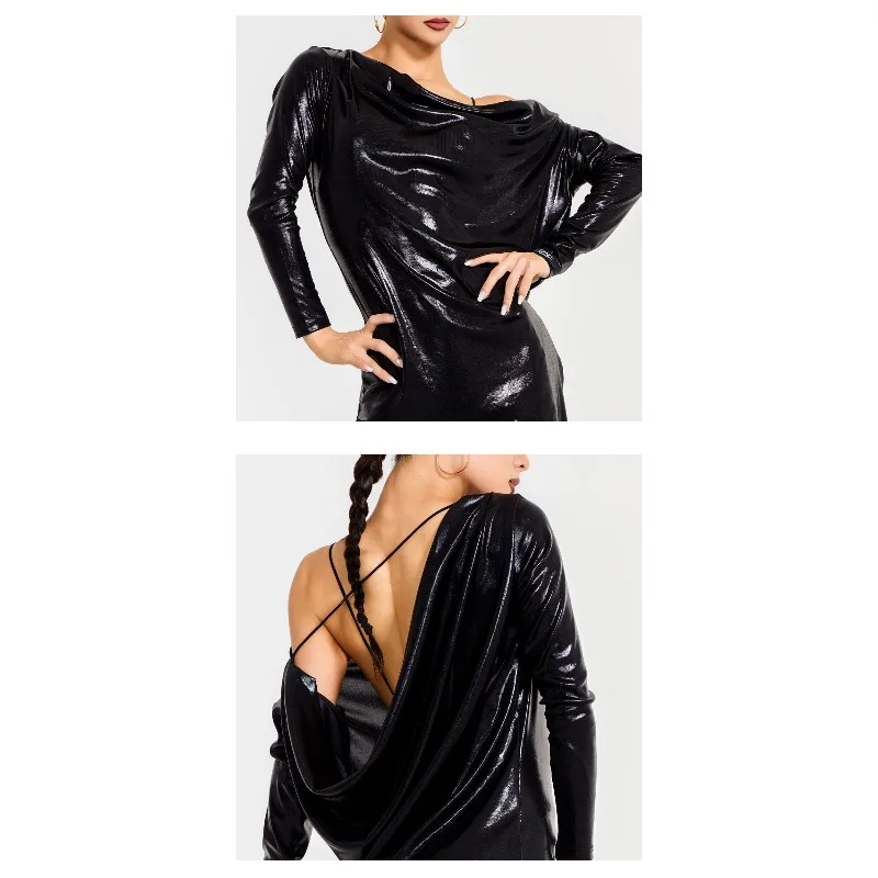 Maßgeschneidertes TDANCE Latein-Übungskleid [Schrägoberteil mit schwingendem Kragen hinten] Tanzkleid für weibliche Erwachsene gepaart mit Kapuzenpullover GL-56