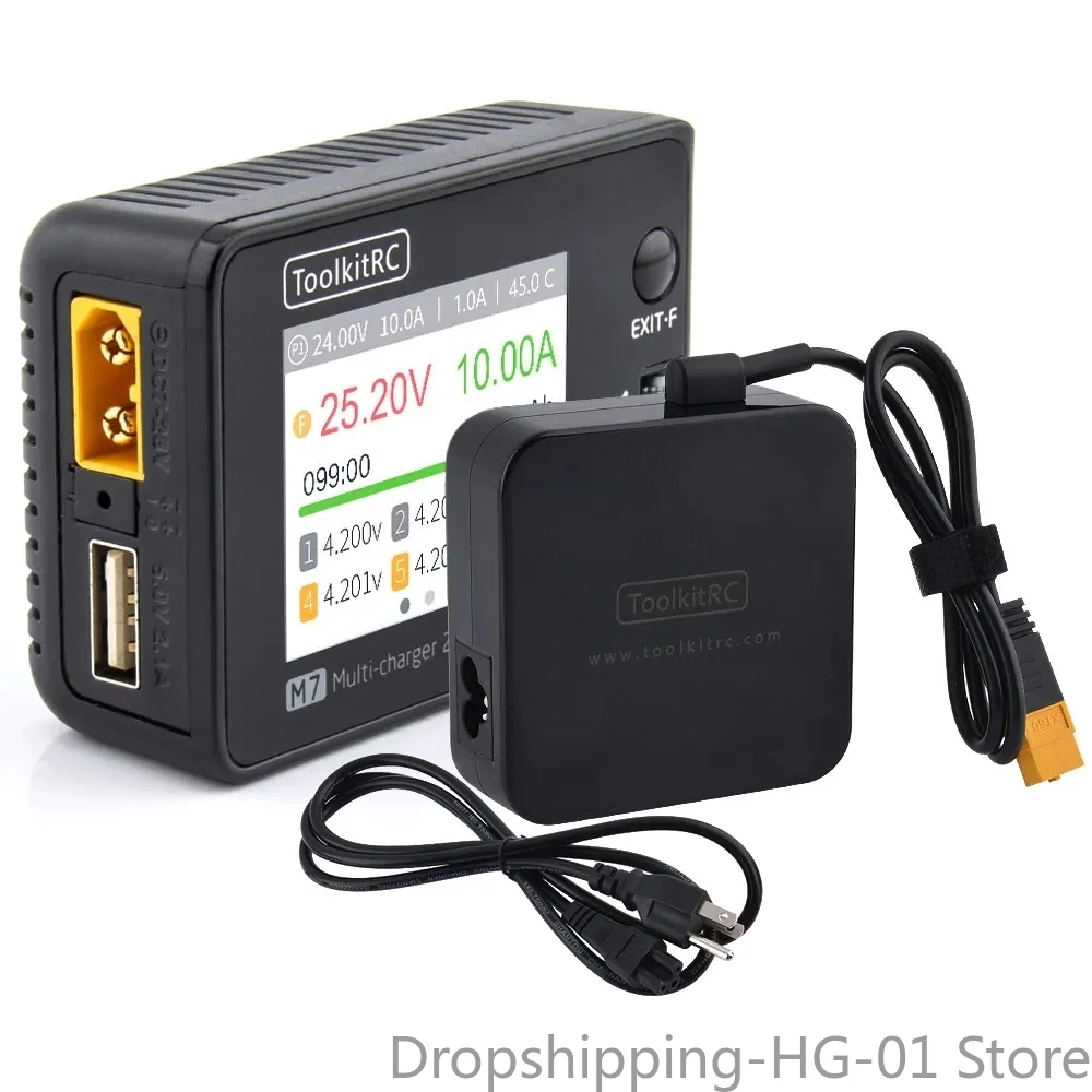 

ToolkitRC M7 200W 10A Balance Charger Discharger With ADP100 for 1-6S Lipo Battery Voltage Servo Checker Receiver Signal Test