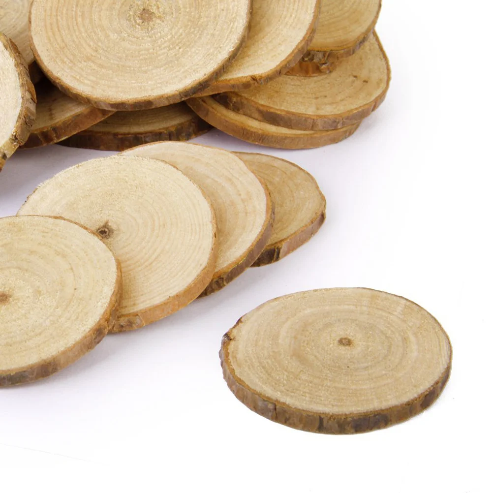 

20pcs Natural Wood Slices 5-6Cm Round Log Discs With Bark Diy Craft Materials For Wedding Decor Wall Art Christmas Decoration