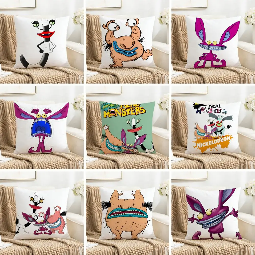 Aaahh-Real-Monsters Krumm Ickis - Funda de cojín con diseño de monstruo, lavable, de lino sintético, para uso diario, sofá, hogar, habitación, decoración ligera