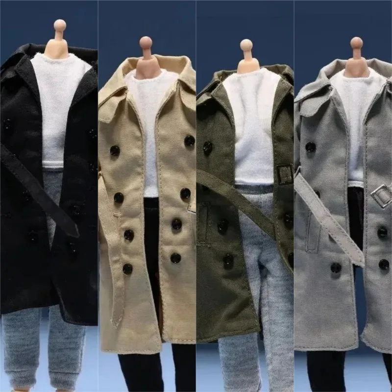 

JO23M-07 1/12 Scale Male Female Double-Breasted Trench Coat with Belt Clothes Model for 6inch Soldier Action Figure Body Toys