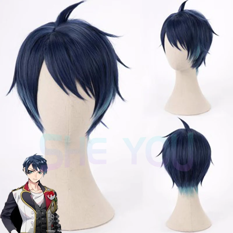 Deuce Spade-Peluca de Cosplay trenzada para hombre, cabellera azul corta para Cosplay, pelucas sintéticas resistentes al calor, Anime