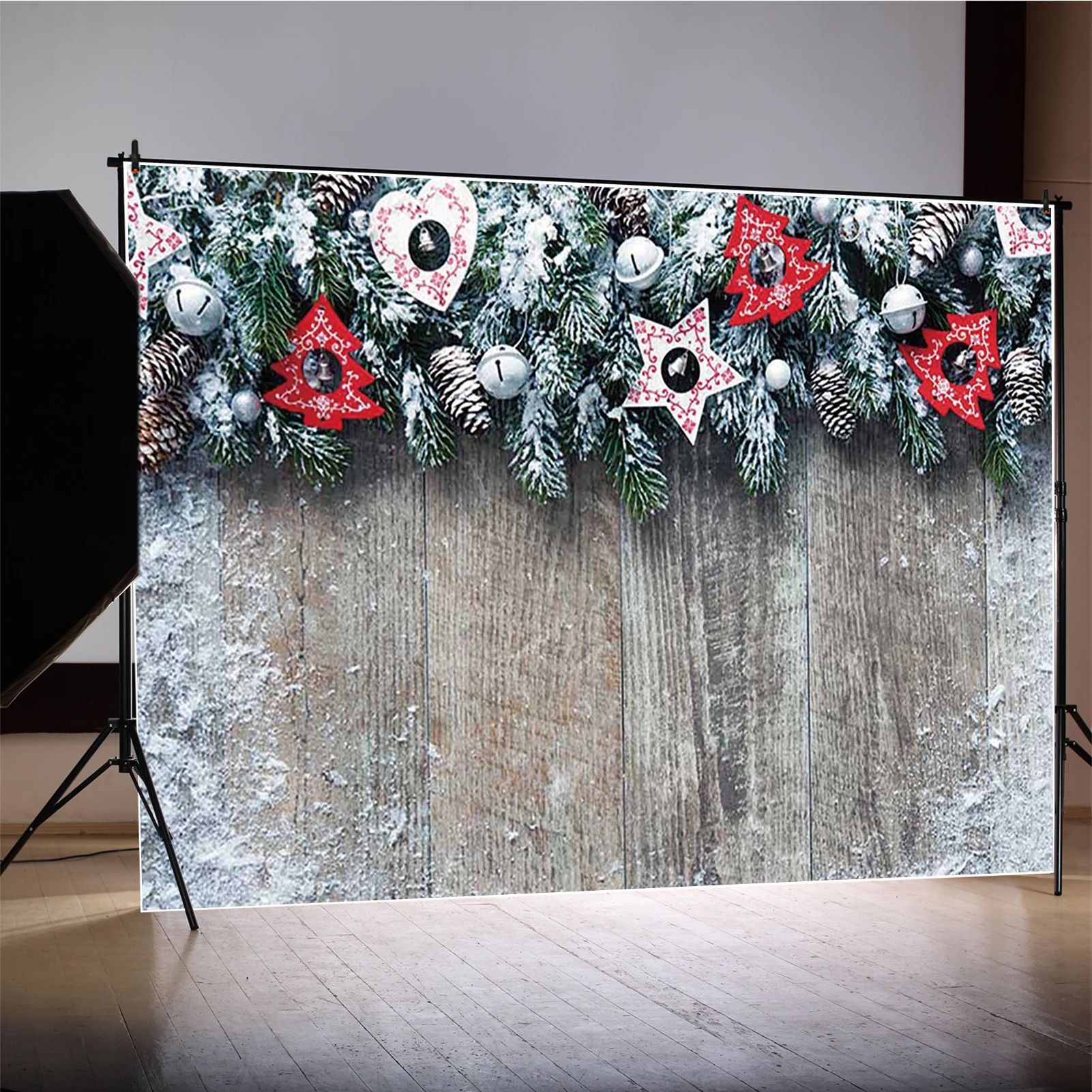 MOON.QG クリスマス木板写真背景板松の枝ギフト背景写真撮影 Photobooth パーティー装飾