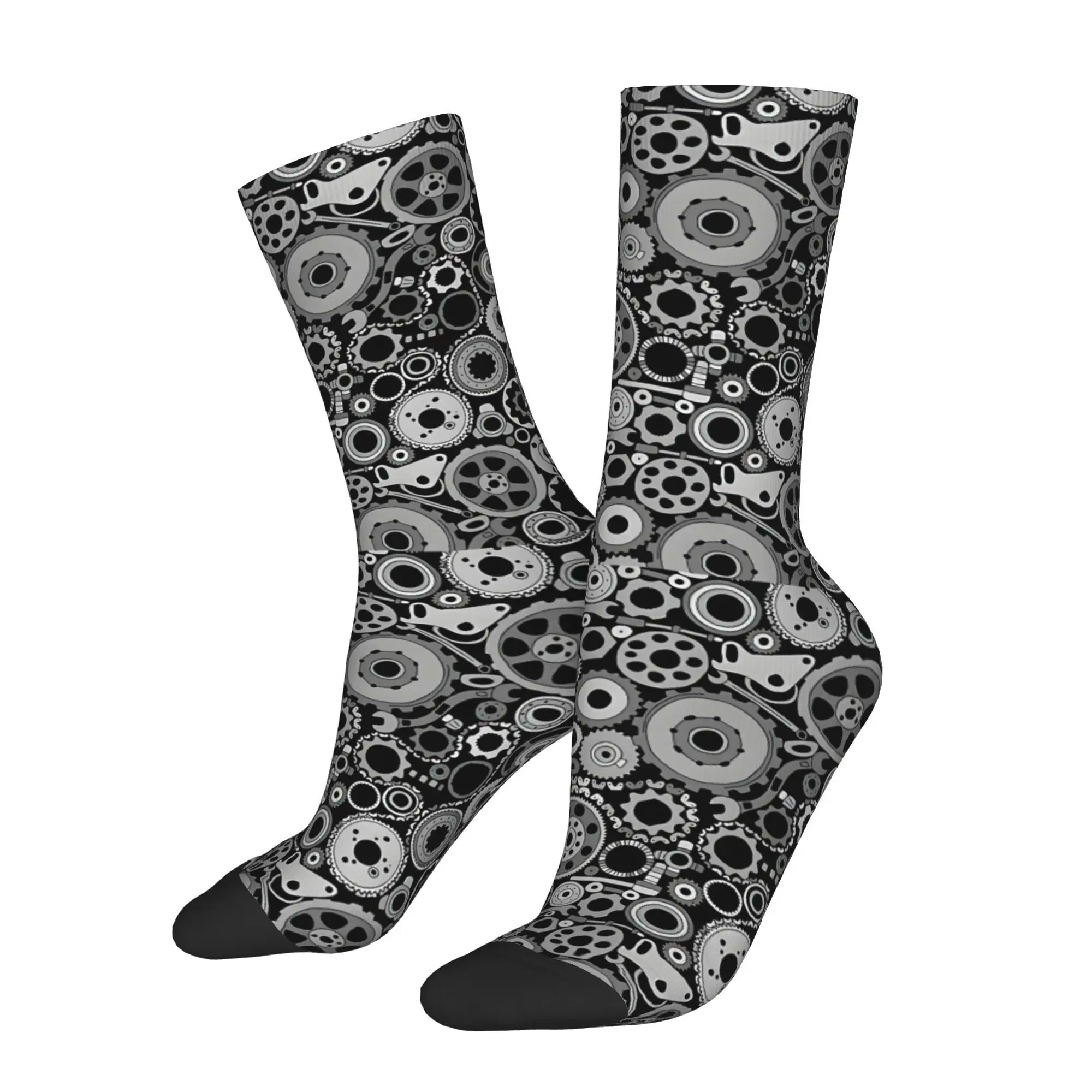 1pc Car Parts Mechanism Gears  Printed Men's Socks Novelty Hip Hop Harajuku Pattern Crew Sock Casual Gift