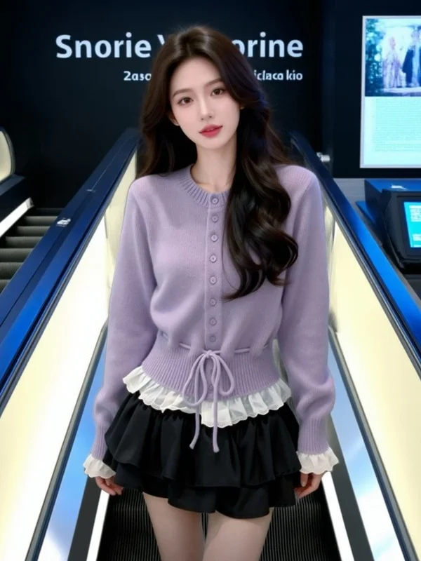 

Unique Sli Purple Slim Fit Knitted Top Women's Faion Spring 2026 Korean Sle Soft Wind Beautiful Waist-Cinching irt