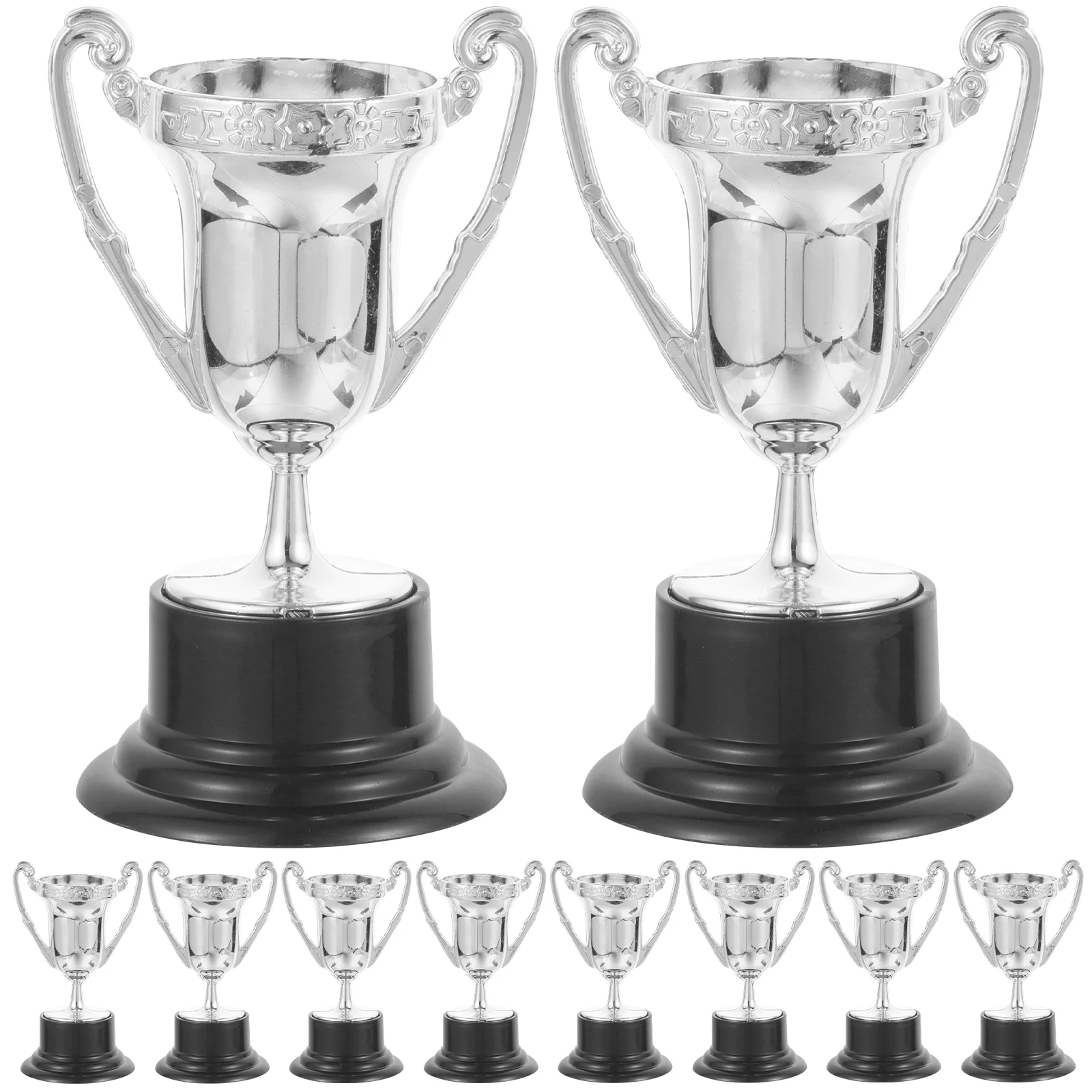 10 Stuks Mini Plastic Trofee Cup 8.2x4.5cm Zilver Gecoat Kids Party Game Awards Voetbal Honkbal Klaslokaal decoratieve Souvenirs