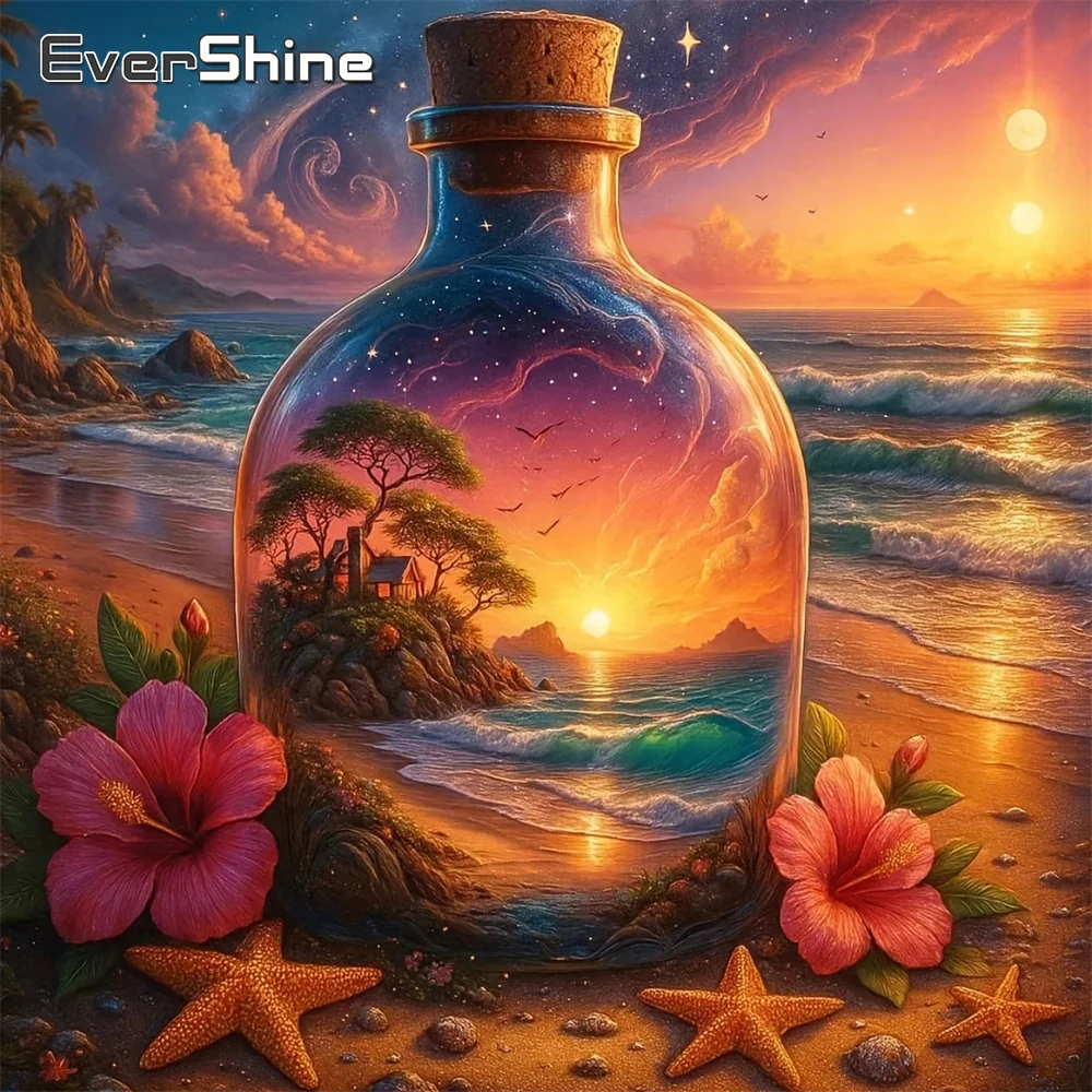 Evershine 5D-Diamantgemälde am Meer, voller quadratischer Bohrer, Stickerei, Landschaft, Strasssteine, Mosaik, Seestern, Wanddekoration