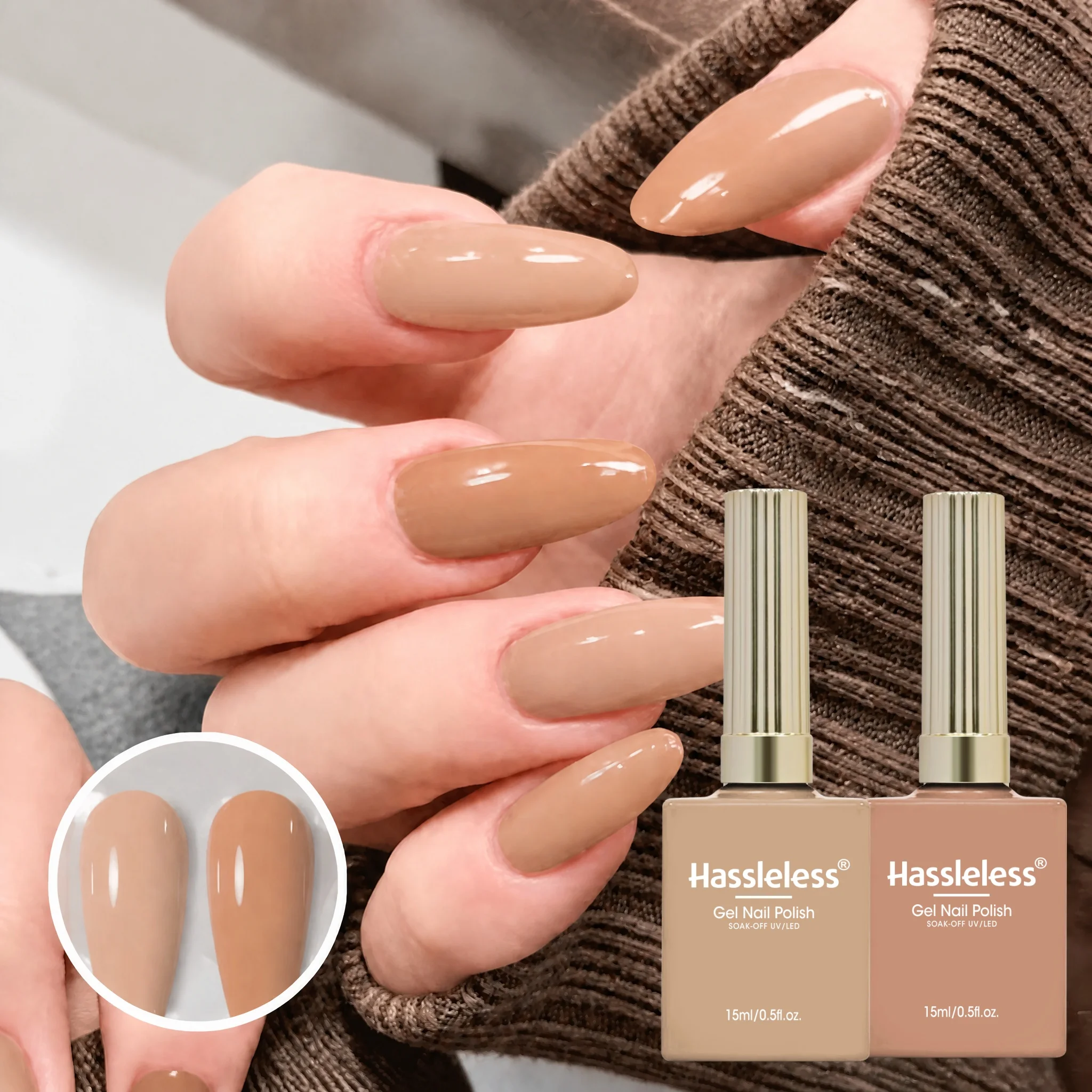 Hassleless 2Pcs Nude Coffee Milk Tea Color Series Nail Polish Gel, 0.5 oz Capacity, Long-Lasting Shine, Ideal for DIY Nail Art and Salon Styling