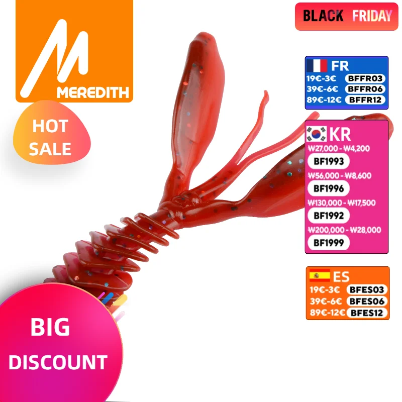 MEREDITH DoliveCraw II Worm Lure Soft Bait 95mm 10pcs 5.8g Fishing Lures Pesca Carp Fishing Bass Lure Shrimp Artificial Tackle