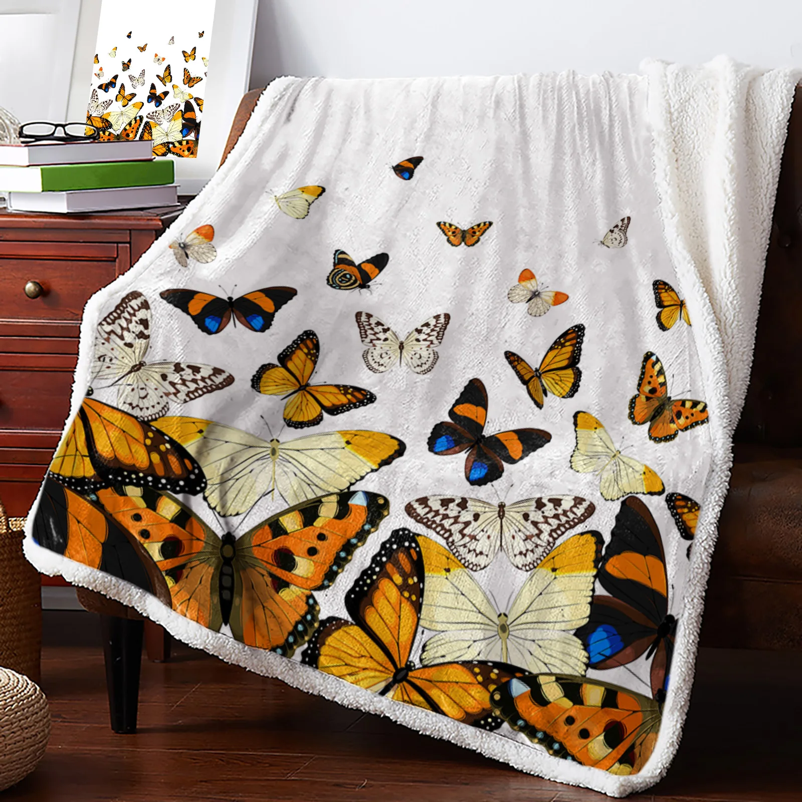 

Пасторальное кашемировое одеяло с градиентом бабочки, зимние теплые мягкие пледы, одеяла для кровати, дивана, шерстяное одеяло, покрывало