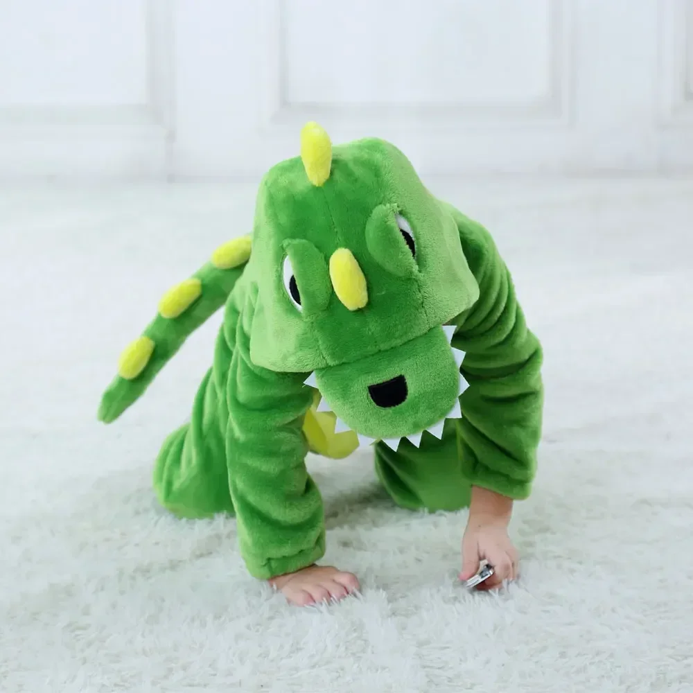 Cartoon Baby Dinosaur Costumes Kigurumi Green Animal Infant Toddler Child Bodysuit Jumpsuit Onesie Kids Carnival Dress Up Party