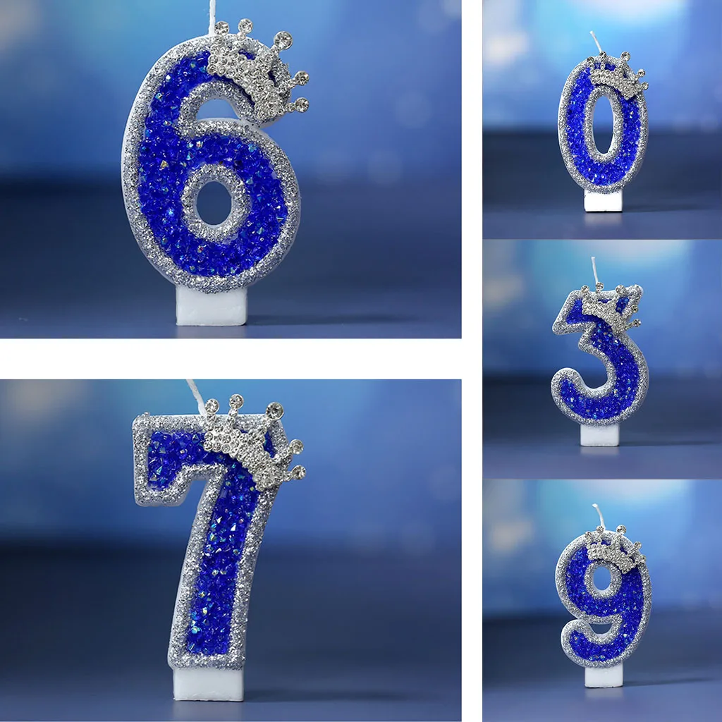 

Blue Birthday Candles Glitter Blue Candles For Cake 3D Shape Cake Topper Decoration For Weddings Reunions Theme Parties