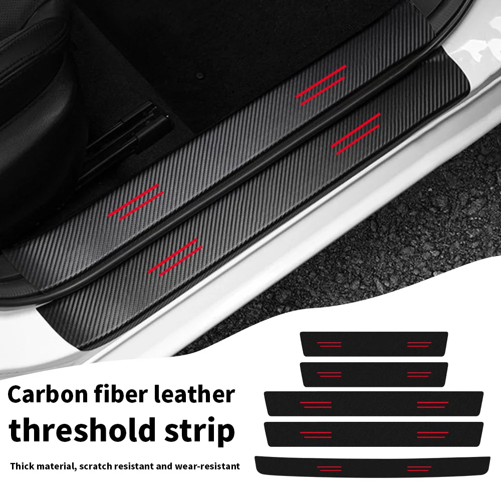 Two-Line Car Threshold Strip Creative Modification Cute Girl Car Door Foot Pedal Anti-Scratch Protective Strip with Red Space in the Middle