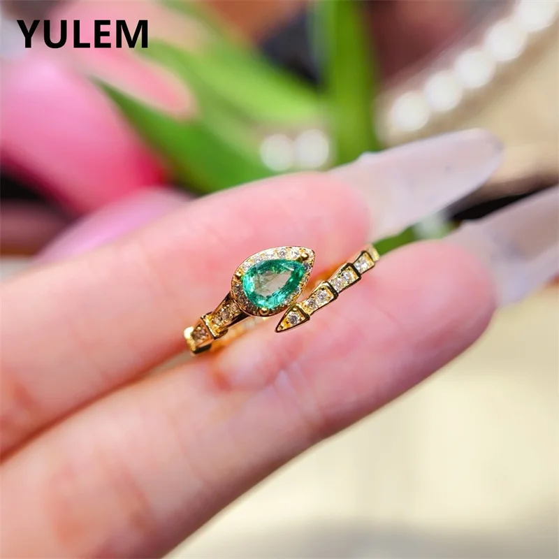 

Кольца со змеей из натурального изумруда 4x6 мм, стерлинговое серебро S925 для женщин, изысканные очаровательные свадебные украшения