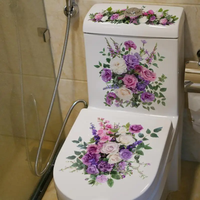 Flower Bouquet Toilet Lid Decals Self Adhesive Removable Waterproof PVC Stickers