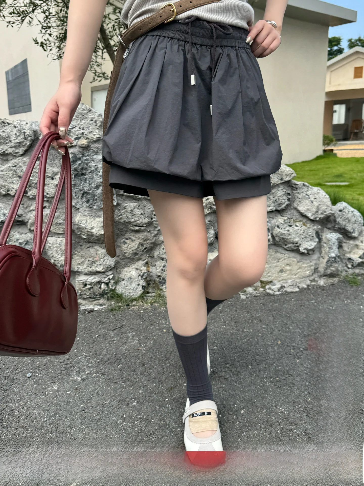 

AVVENN Brand A-Line Double Layer ort Bubble Skort DEARSOCUTE Hand-Pied Store Casual Straight Leg Pants