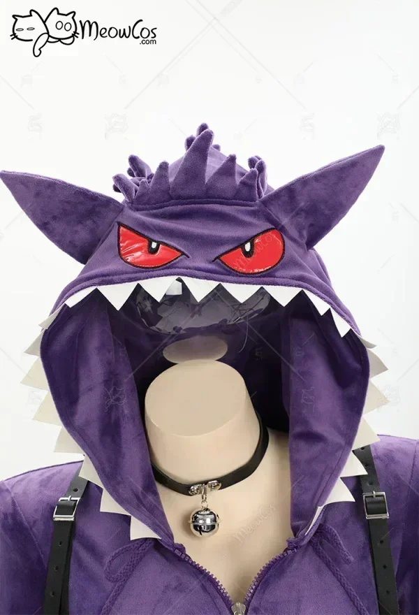 Meowcos Women Genga Cosplay Costume Halloween Purple Ghost Romper Bodysuit Plush Hooded and Socks with Belt and Tail image 4