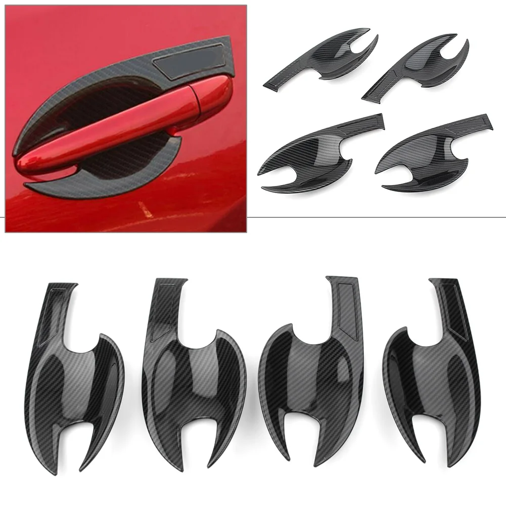 4PCS Carbon Fiber ABS Car Door Handle Bowl Cover Trim Exterior Moulding Sticker For Mazda CX5 2017 2018 2019 2020 CX-5 17 18 19