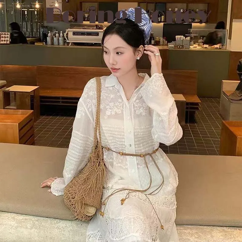 

Boring Honey Women Summer Beach Holiday Hollow Out Cover Up White Casual T Shirt Korean Fashion Loose Fit Vacation Top Going Ou