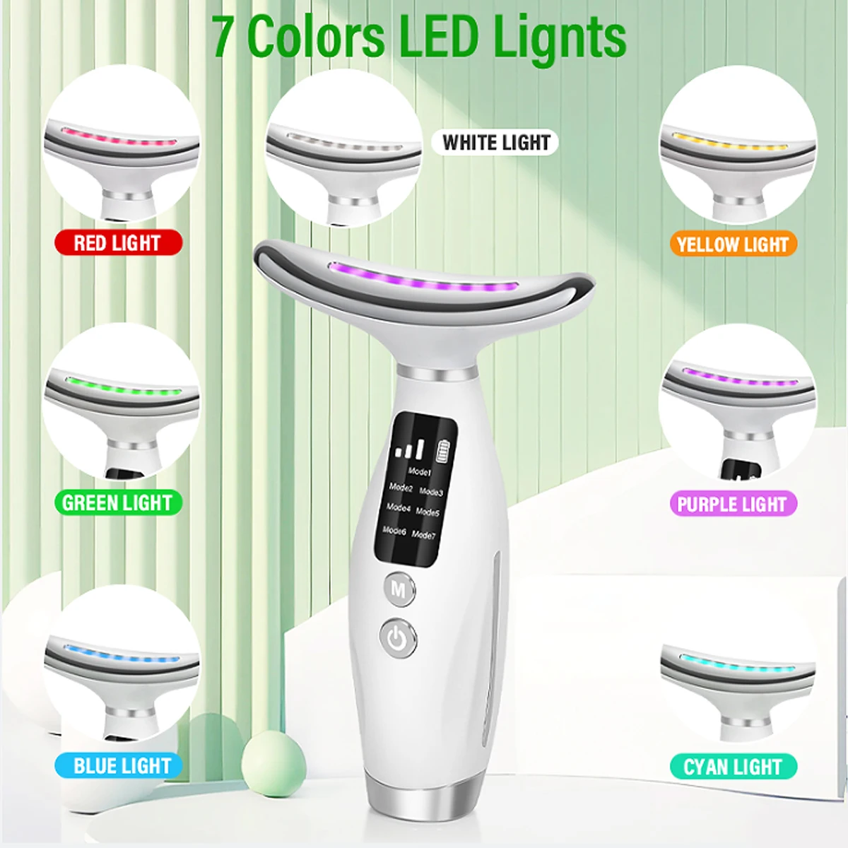 7 colour light neck instrument, face and neck whole body beauty massage, three gears 7 modes with screen display 5