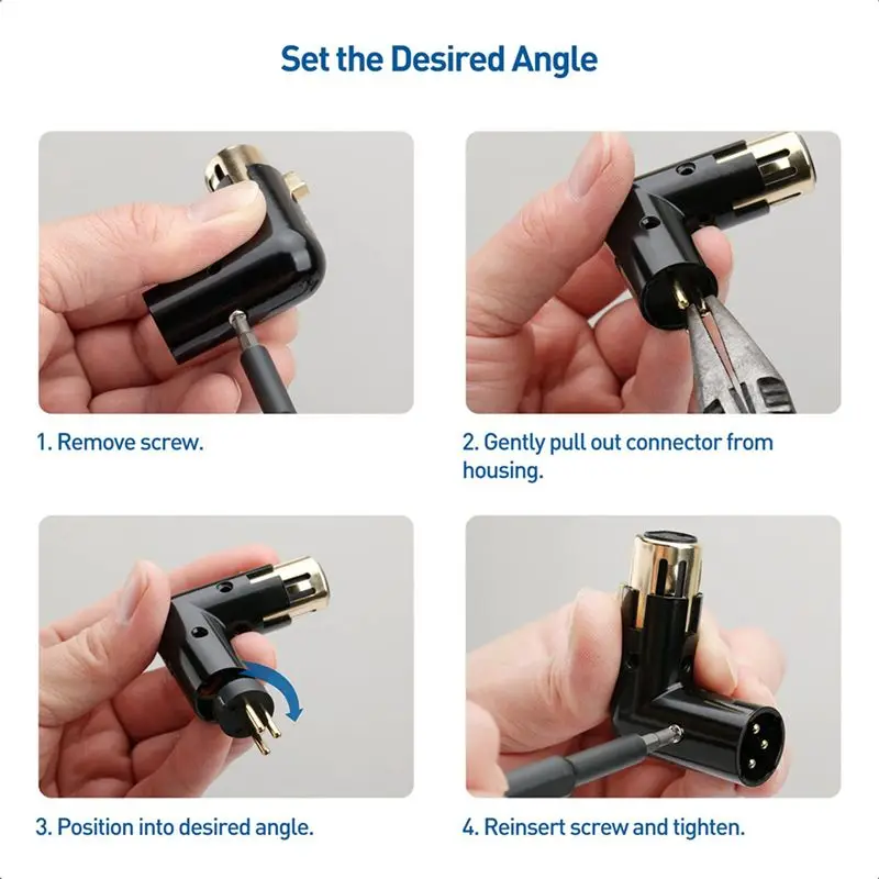 A31T 3Pin XLR Angle Adapter Adjustable Male to Female Right Angle 90 Degree 6Pcs for Audio Mixer
