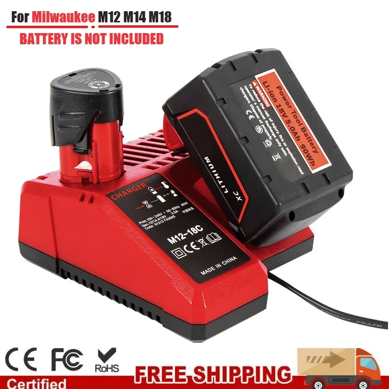 Lithium-Ion Battery Replacement 3A 12V 14V 18V Fast Li-Ion Charger Fit For Milwaukee M12-18C/N14-18C Tool Dual Port M12 M14 M18