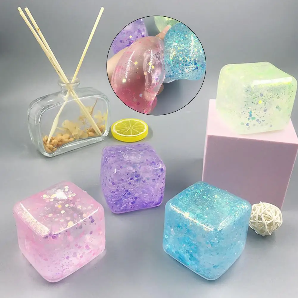 NEW Fidget Toy Mini Squishi Toys Mochi Ice Block Stress Ball Toy Kawaii Transparent Cube Stress Relief Squeeze Toy