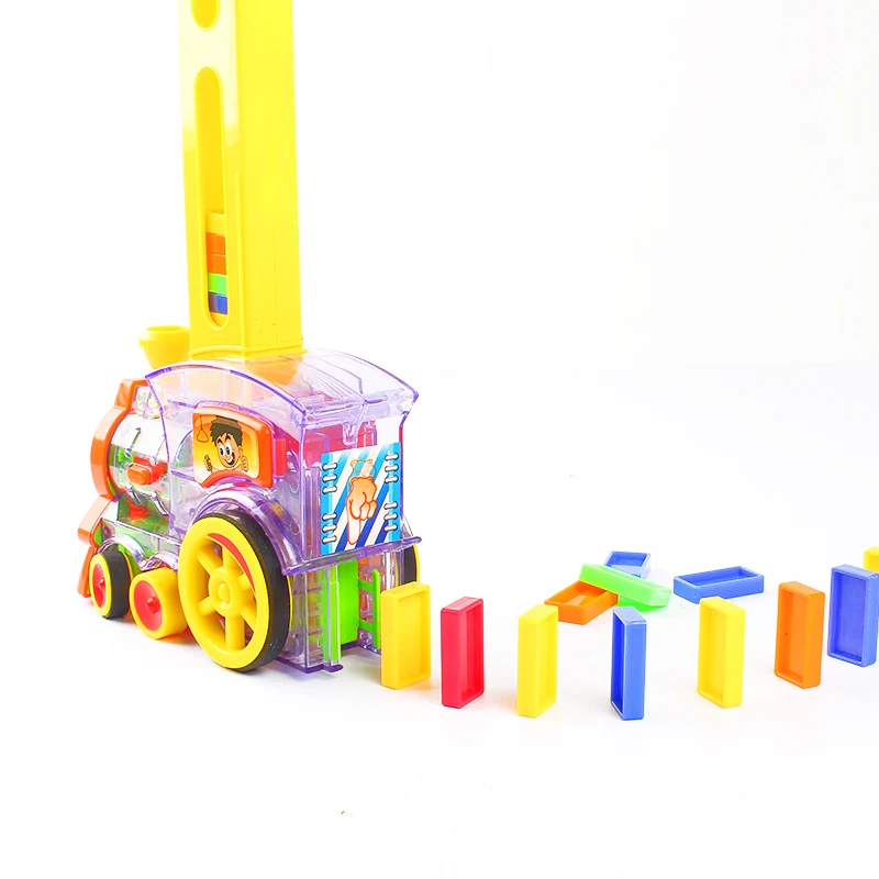 Juego de bloques de tren de dominó, juguete de tren de dominó con luces y sonidos, juego de bloques de dominó, juguete de construcción y apilamiento para niños y niñas