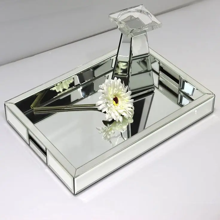 Silver glass tray Desktop storage decoration Oh mirror plate