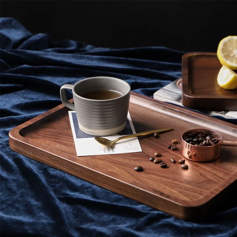 High-end Black Walnut Wooden Tray Rectangular Household Tea Tray Fruit Dinner Plate Coffee Solid Wood Tray