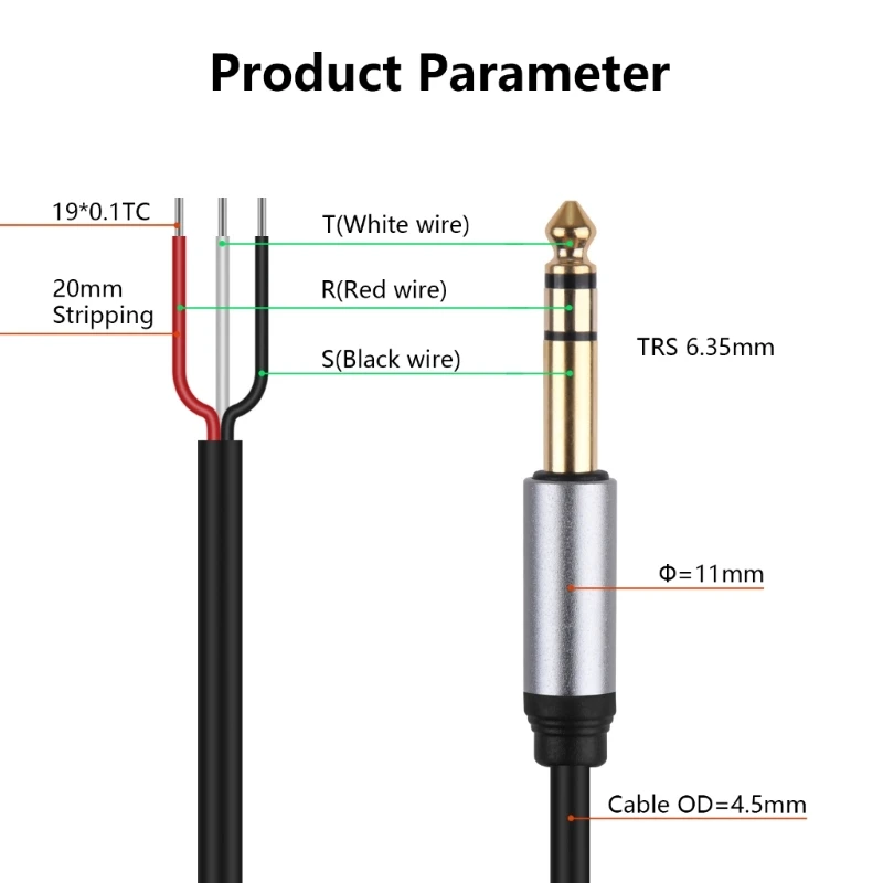 6,35 мм 1/4 "моно TRS штекер для оголенного провода стерео динамик гитарный кабель 30 см Прямая поставка