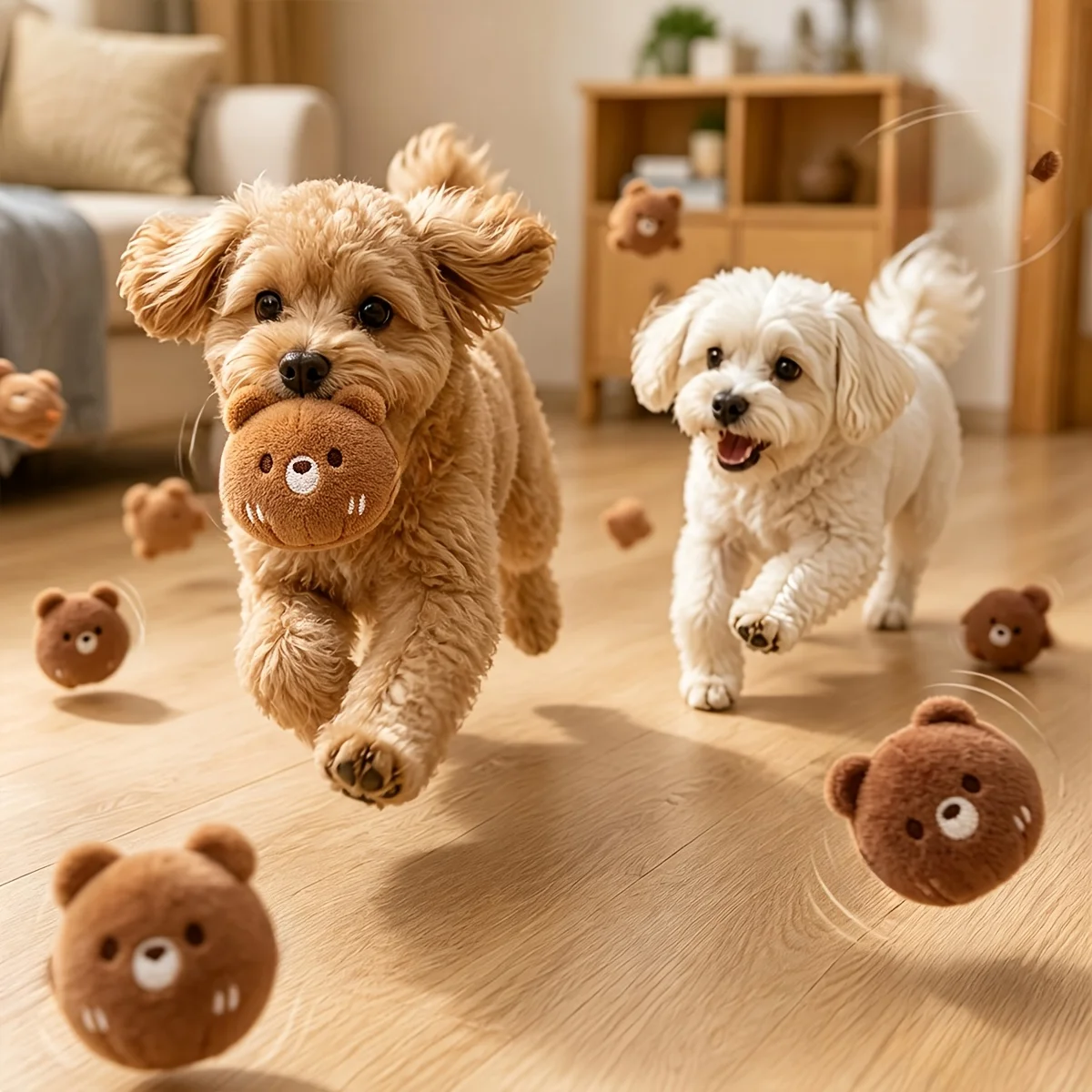 Brown Little Panda Bouncing Squeaky Ball, Cat Scratching Ball, Pet Toy, Unleashes Cats' and Dogs' Natural Instincts