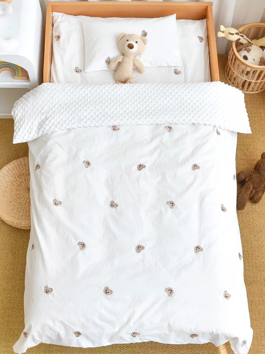 Set biancheria da letto 3 pezzi Vintage Cartoon Cotton Baby culla letto copripiumino lenzuolo federa senza riempitivo