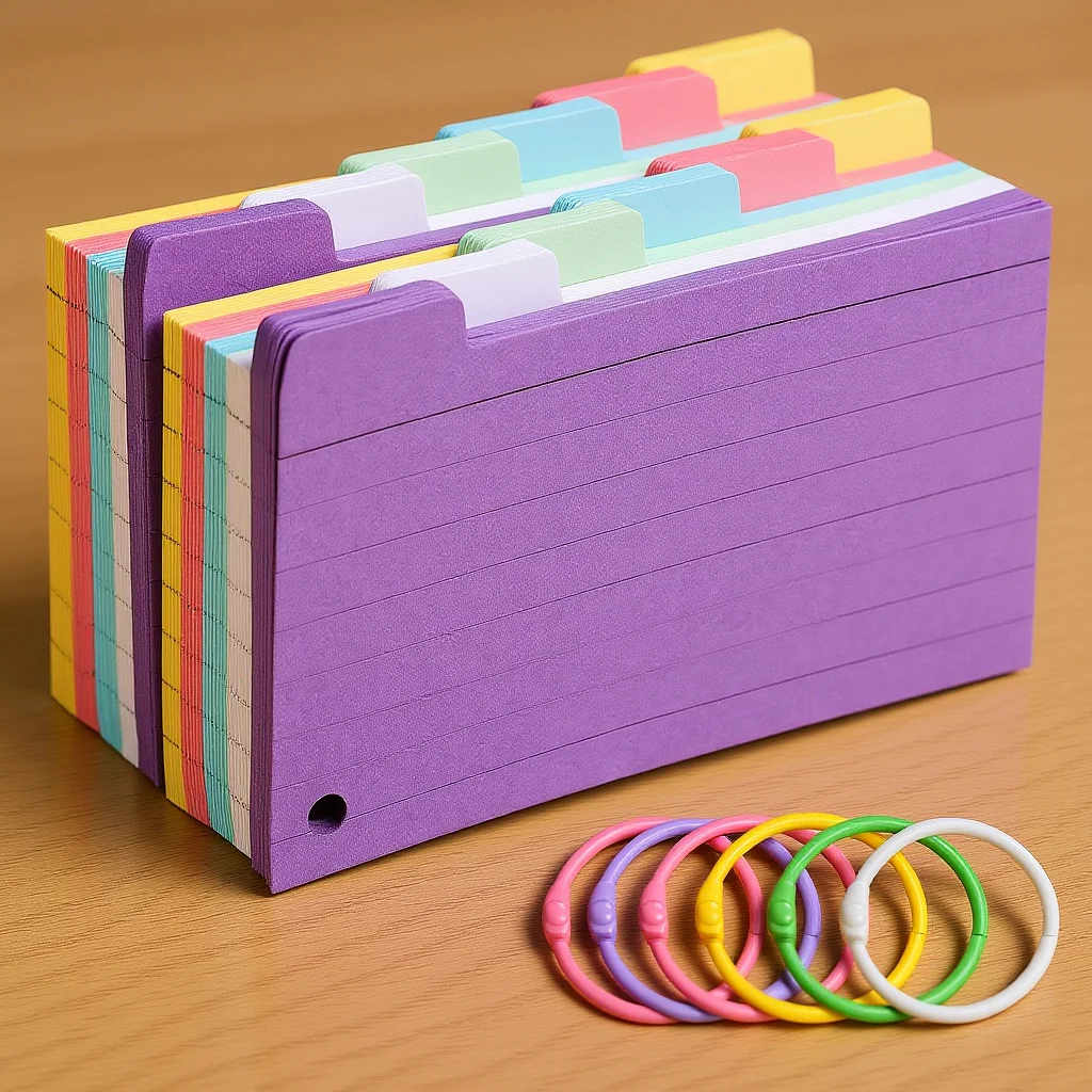 

300 Sheets Colored Tabbed Index Cards Ruled Prepunched with Iron Binder Rings for Study Note Taking Organizing Tasks Learning