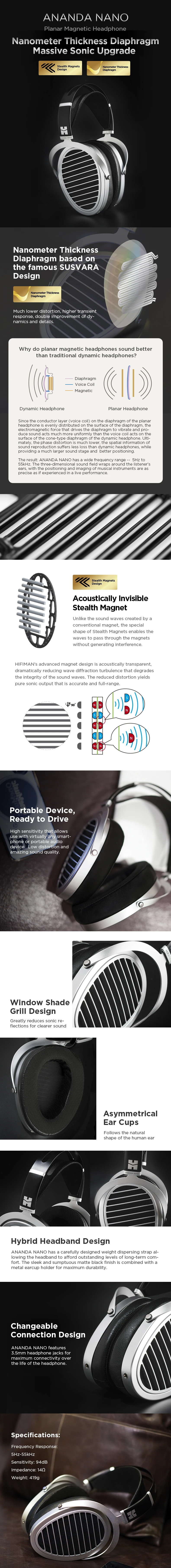HIFIMAN ANANDA NANO Planarer magnetischer Hi-Fi-Kopfhörer mit offener Rückseite und Nanometer-Dickenmembran – Detail 2