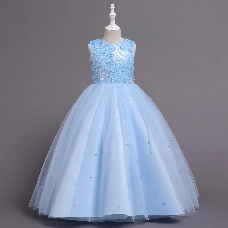 Crianças vestir high-end meninas vestido longo cetim arco inchado fio vestido de princesa flor menina vestido de festa de casamento adolescente roupas