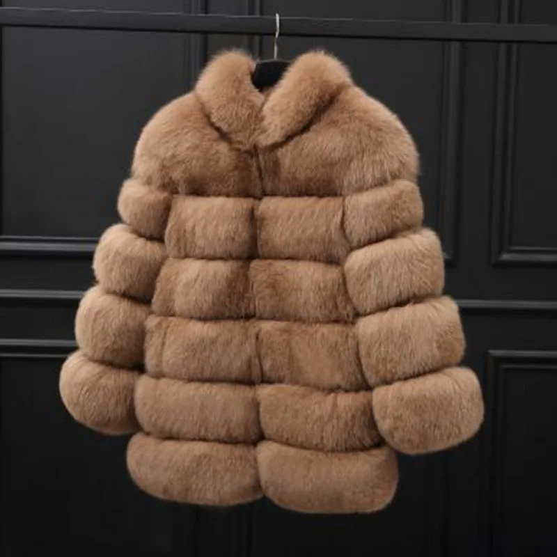 

Faux Fox Fur Coat Women's Stand-up Collar Fashion Winter Jacket Thick Warm Woman Clothing Female Manteau Furry Outerwears