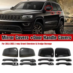 Car Exterior Door Handle Cover for Jeep Grand Cherokee 2011-2021 / Chrysler 200 2011-2014 Carbon Fiber Style with Smart Keyhole