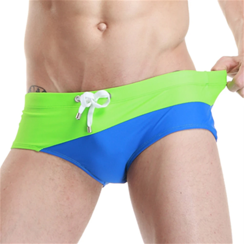 Free Shipping man\'s Brand swimming briefs swimwear shorts trunks boxers patchwork color Low waist Summer Men\'s Swim beach
