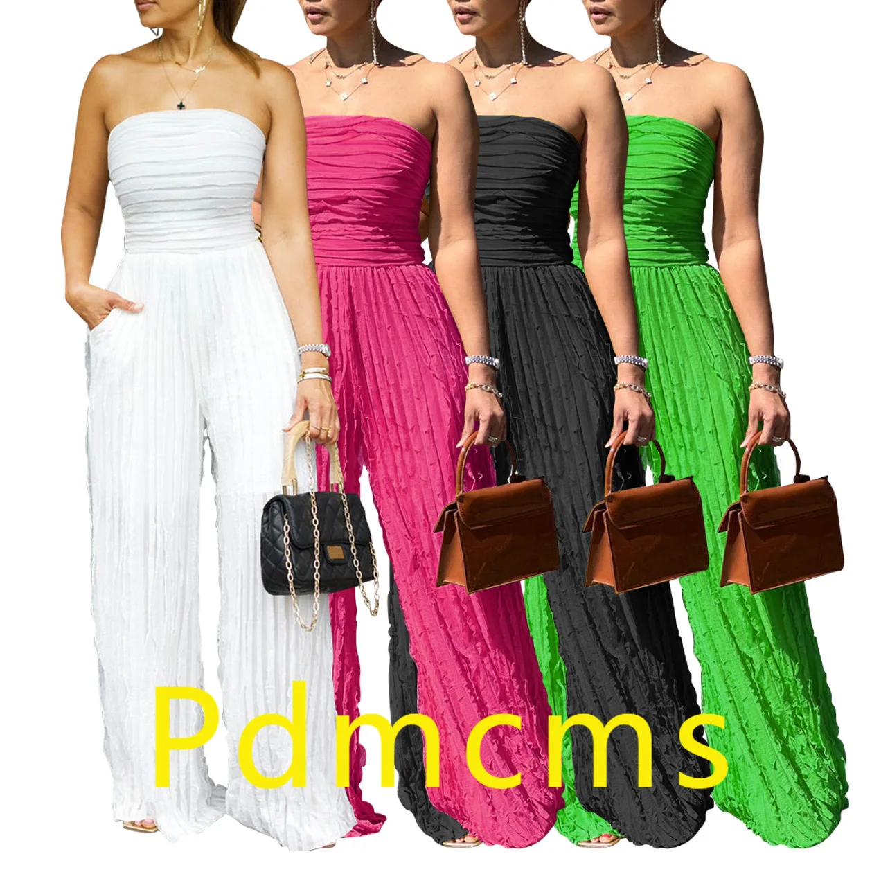 

2025 new AL312 European and American women's jumpsuit high waist sexy tube top sleeveless wide legs casual vacation party summer